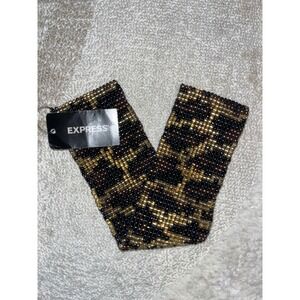 Express Beaded Leopard Print Elastic Waist Belt Gold Brown Black Small NWT Y2K
